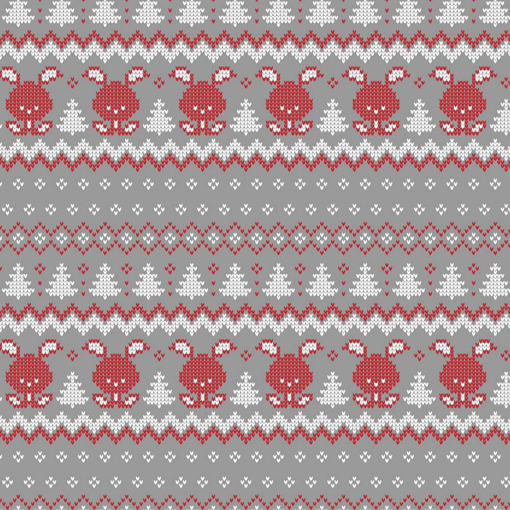 Cute Reindeer Tree Knit Grey Red White Christmas Sweater Style