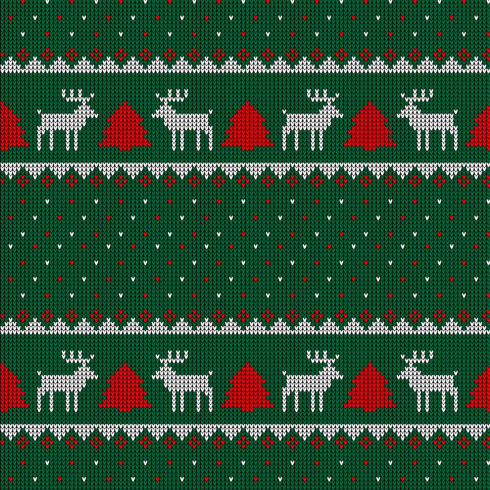 Scandinavian Reindeer Mountain Knit Green Red White Christmas Seamless