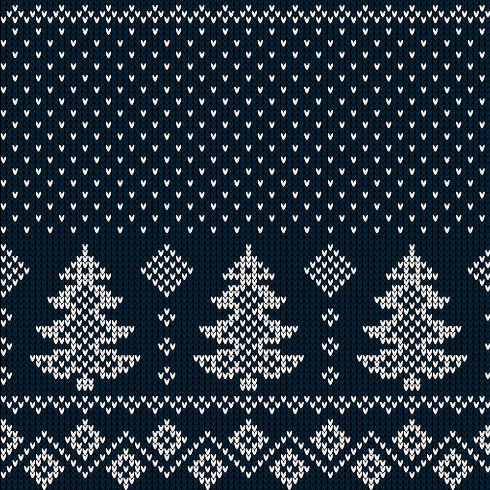 Blue White Christmas Tree Snowflake Knit Nordic Winter Holiday
