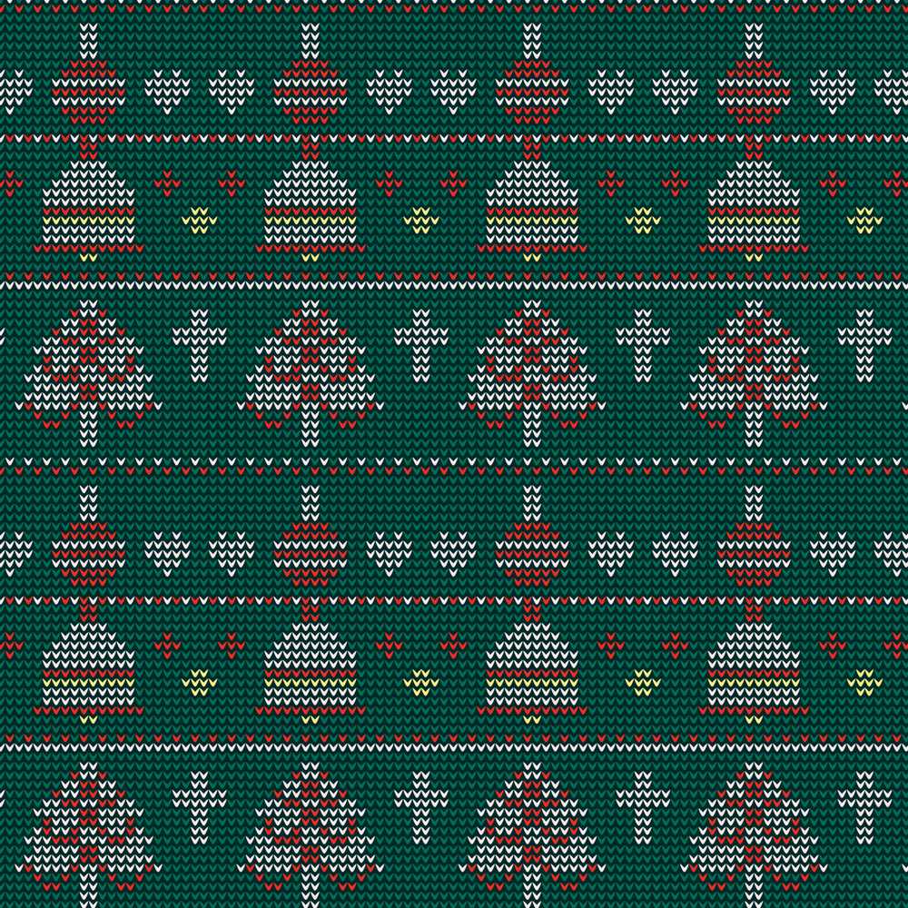 Nordic Ornament Christmas Tree Knit Green Red White Festive Textile