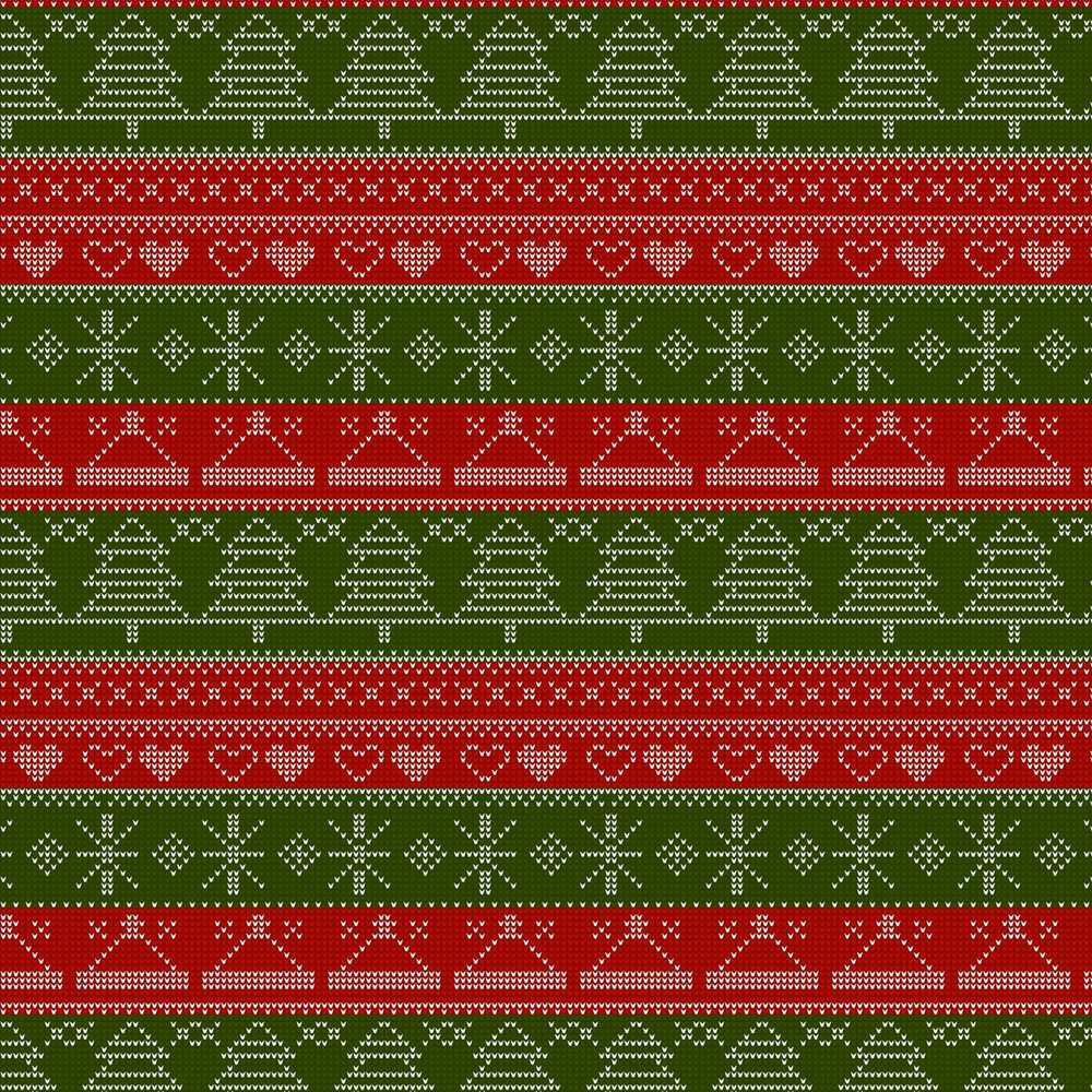 Traditional Nordic Tree Snowflake Knit Green Red White Holiday Textile