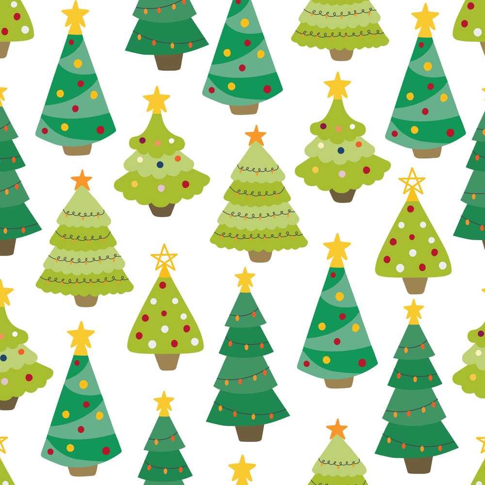 Cute Decorated Christmas Trees with Stars on Soft Grey Background