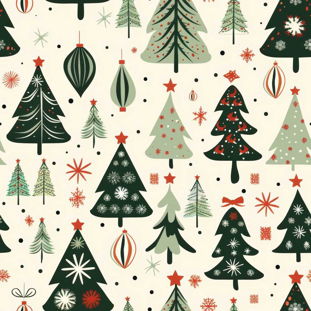 Vintage Style Christmas Trees Ornaments Snowflakes Festive Holiday