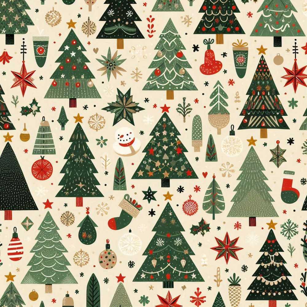 Scandinavian Christmas Trees Ornaments Snowflakes Cozy Holiday Festive