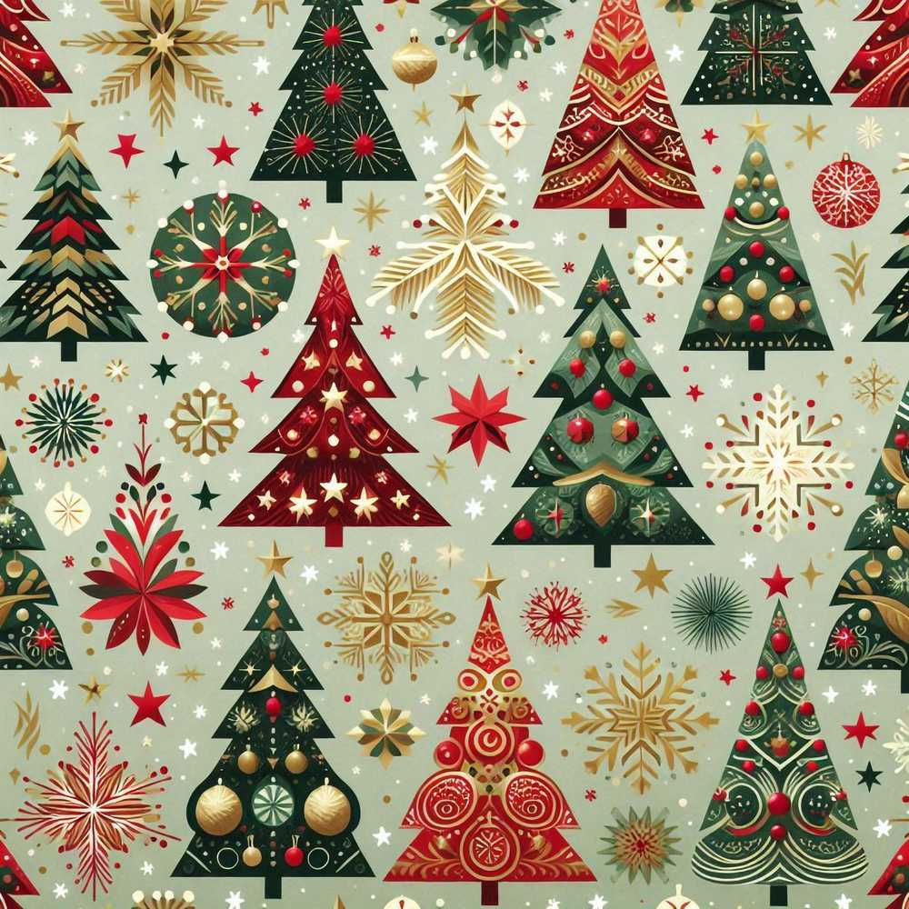Elegant Festive Christmas Trees Snowflakes Gold Red Holiday