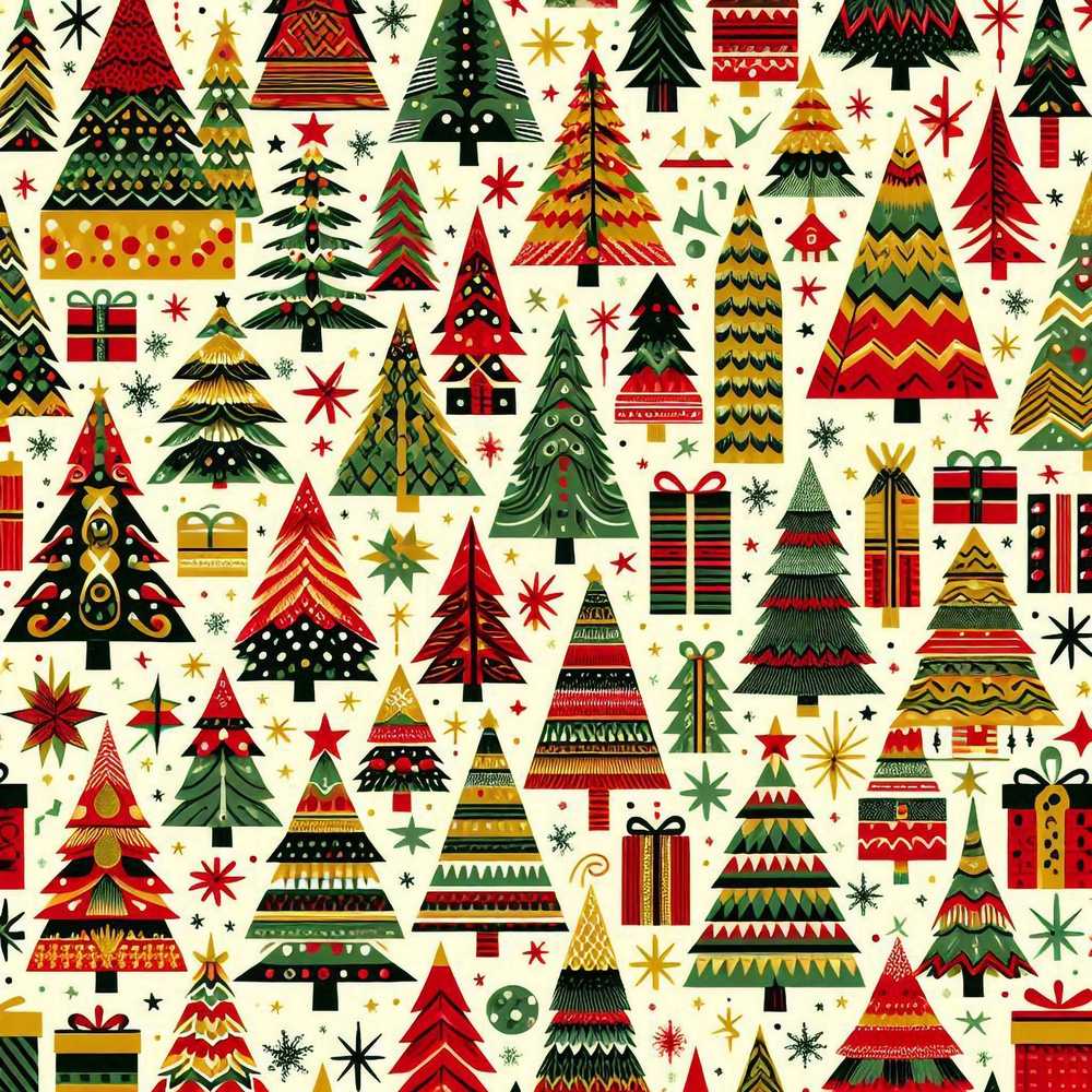 Vibrant Nordic Christmas Trees Gifts Stars Festive Holiday
