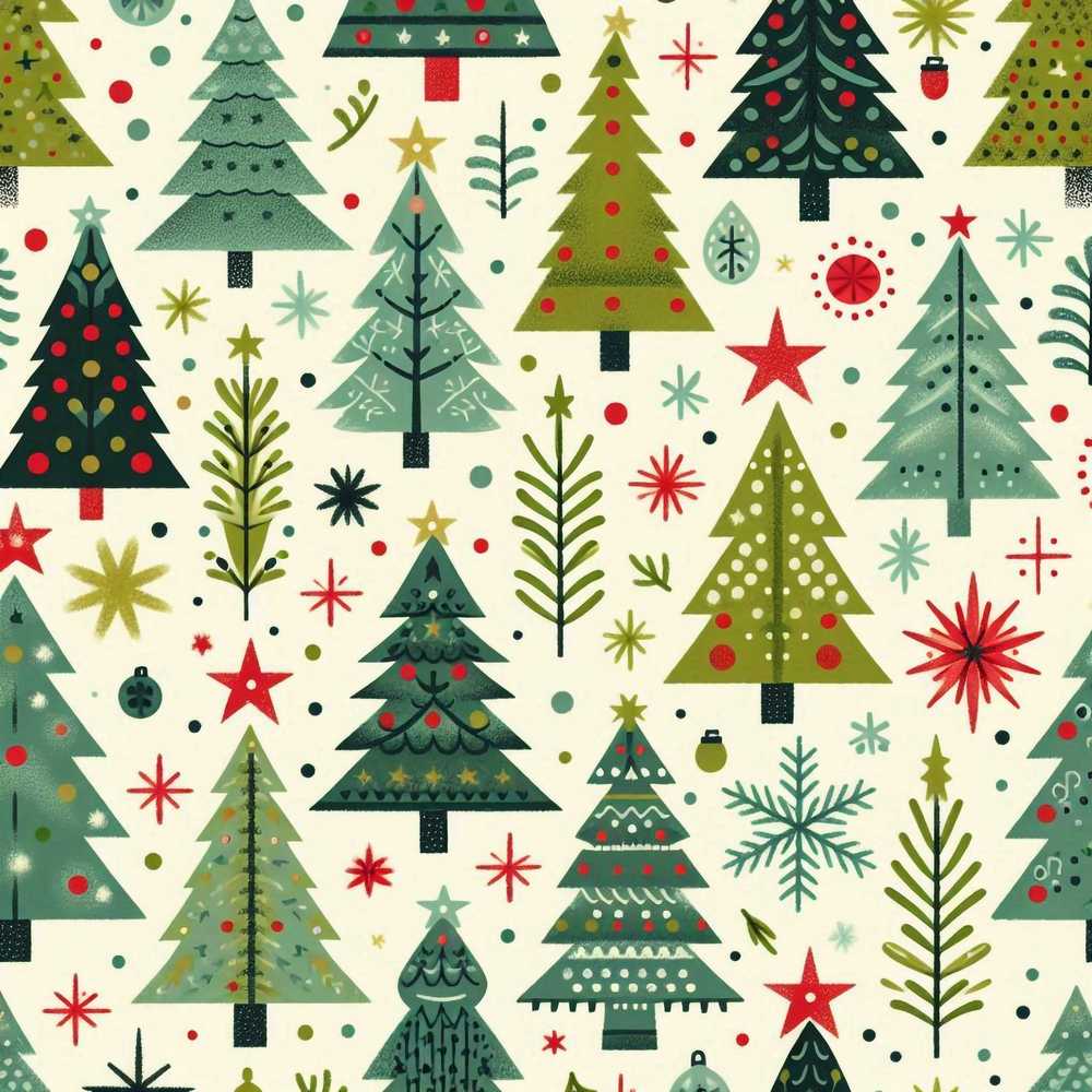Minimal Christmas Trees Stars Leaves Nordic Holiday Wildflower Pattern