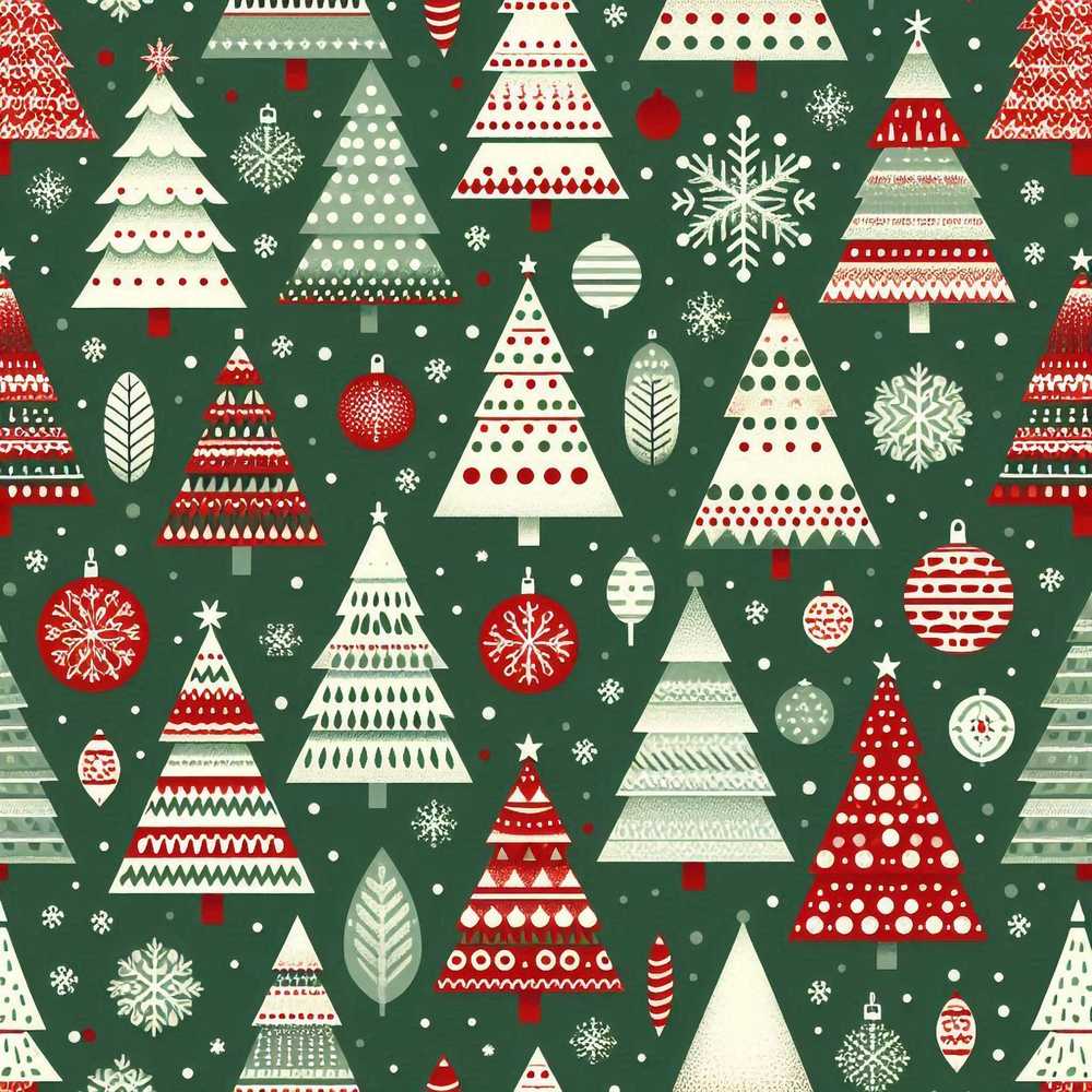Scandi Christmas Trees Red White Green Snowflakes Nordic