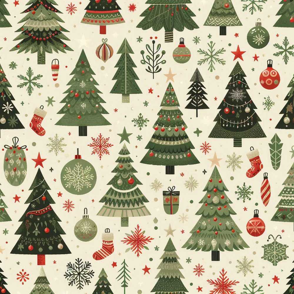 Classic Christmas Trees Ornaments Gifts Snowflakes Festive Holiday