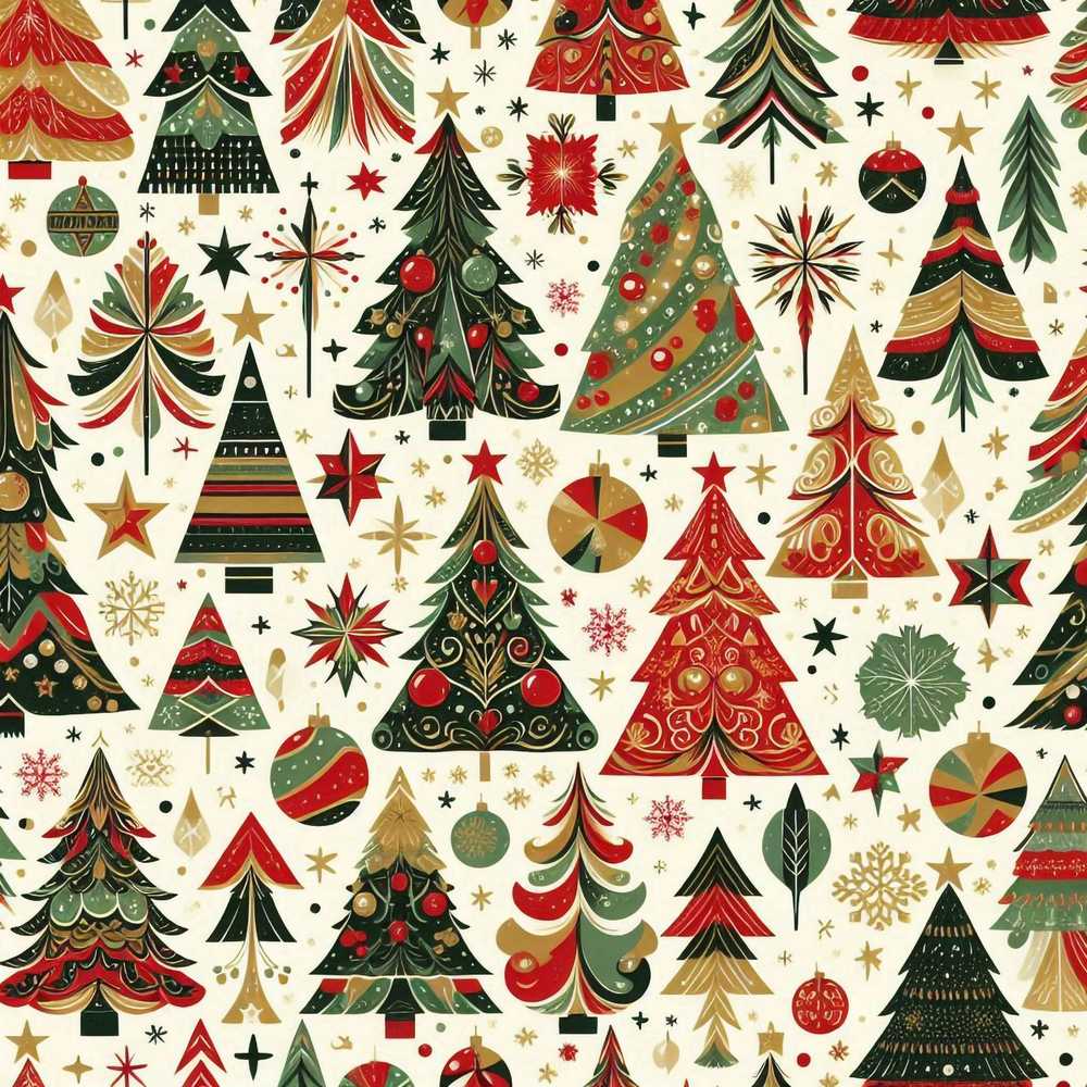 Ornate Christmas Trees Red Green Gold Baubles Festive