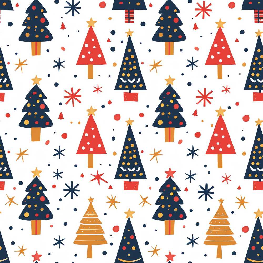Minimal Christmas Trees Red Blue Yellow Stars Modern