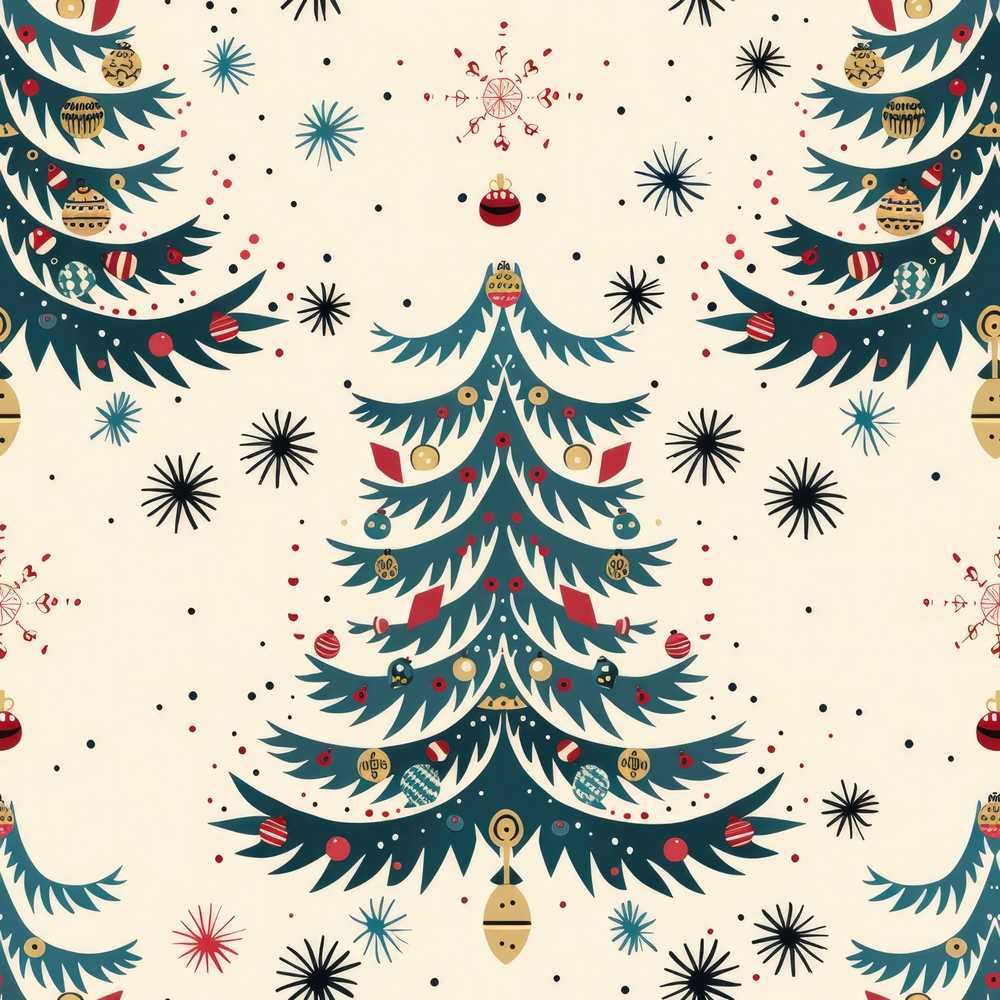 Mid Century Christmas Tree Abstract Stars Festive Holiday