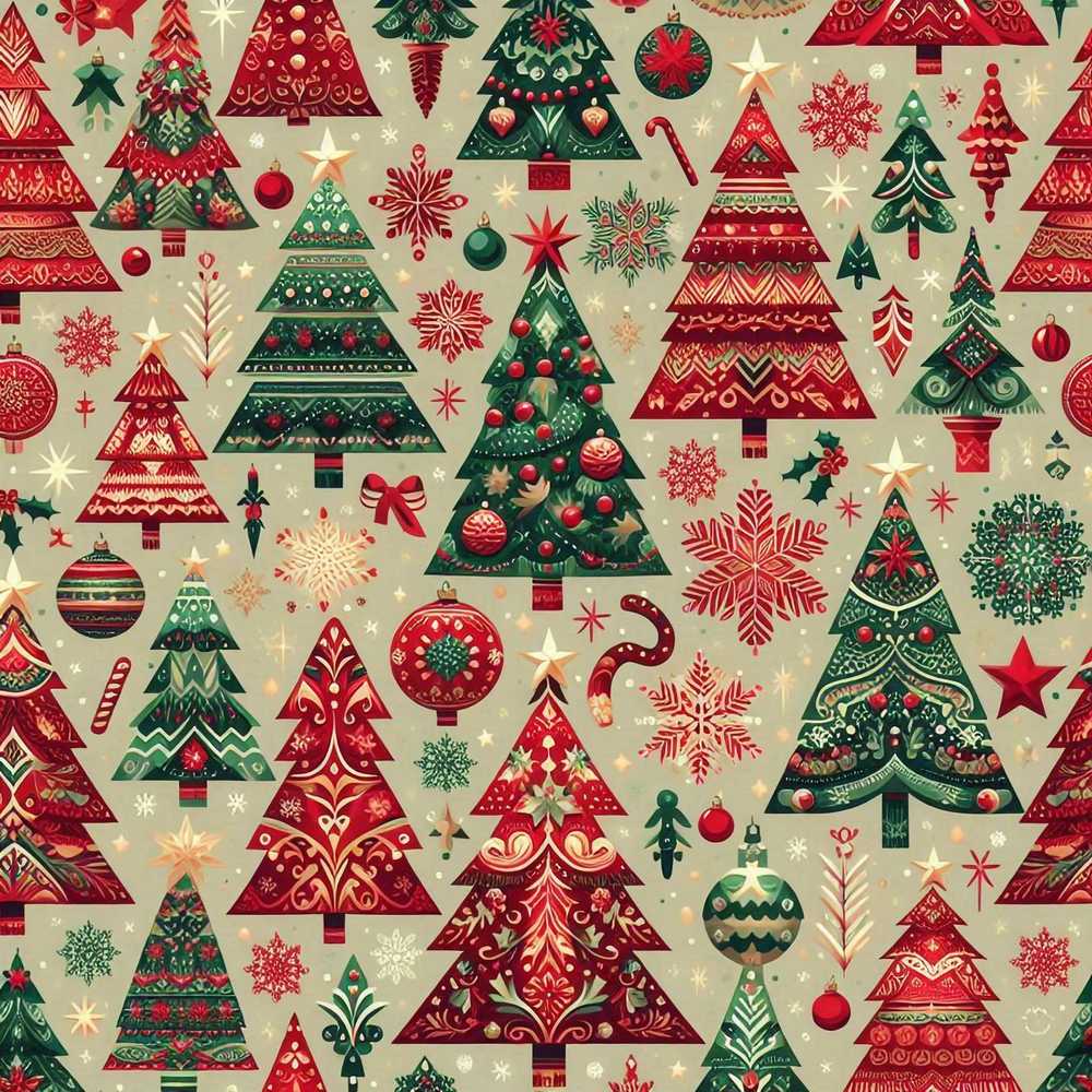 Vintage Christmas Trees Ornaments Red Green Holiday Festive