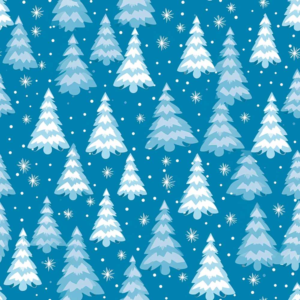 Snowy Blue Winter Christmas Trees Snowflakes Festive Holiday