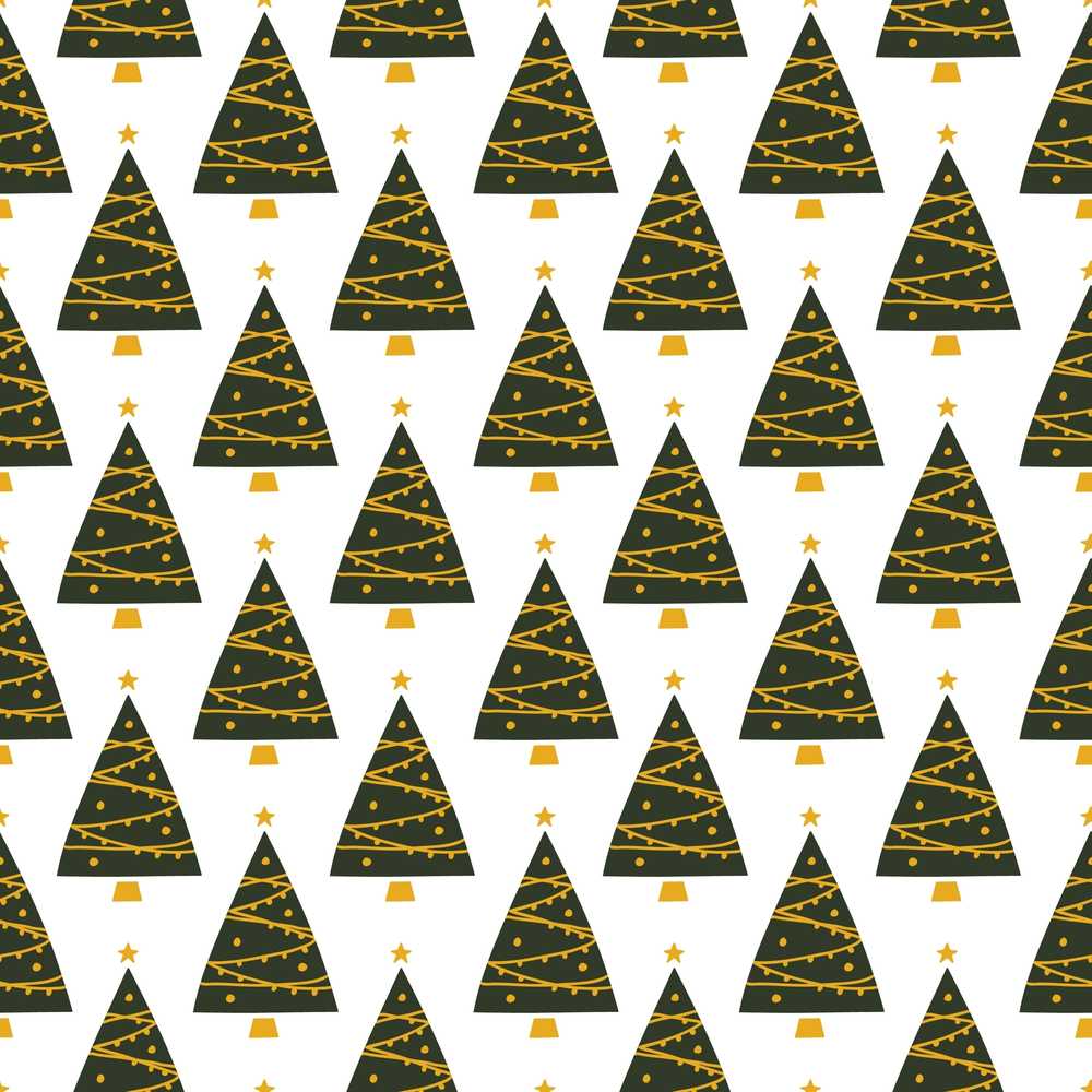 Minimal Christmas Trees Gold Garland White Background Festive