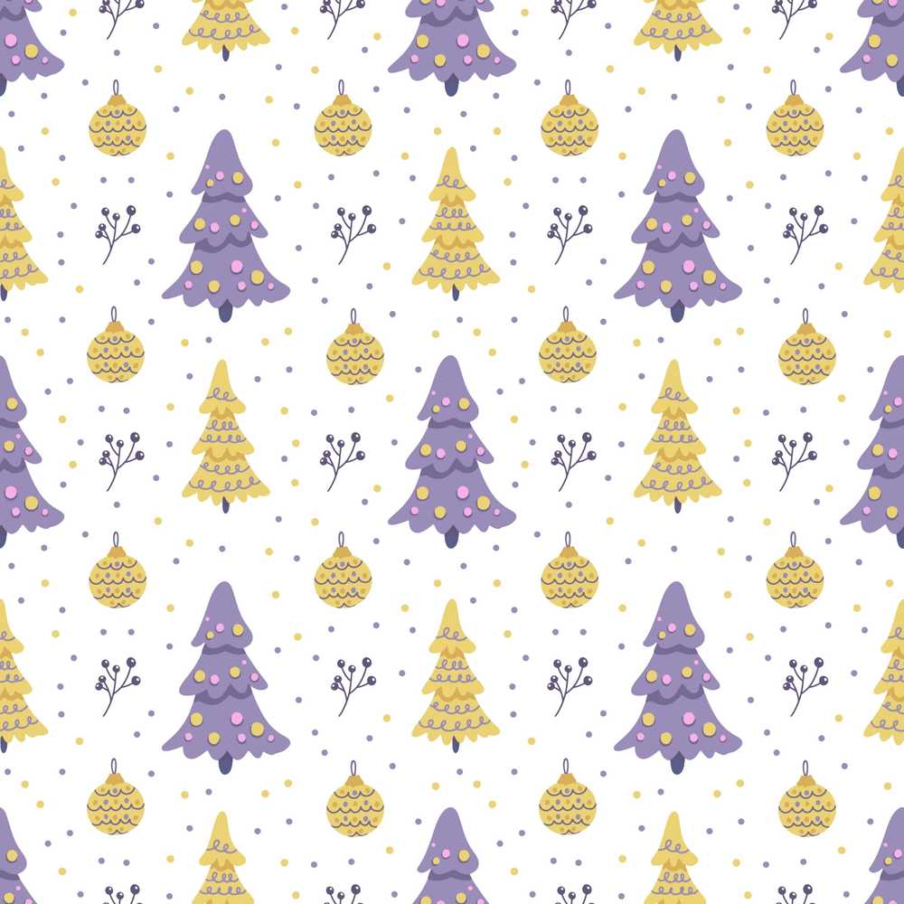 Pastel Christmas Trees Ornaments Soft Purple Yellow Festive