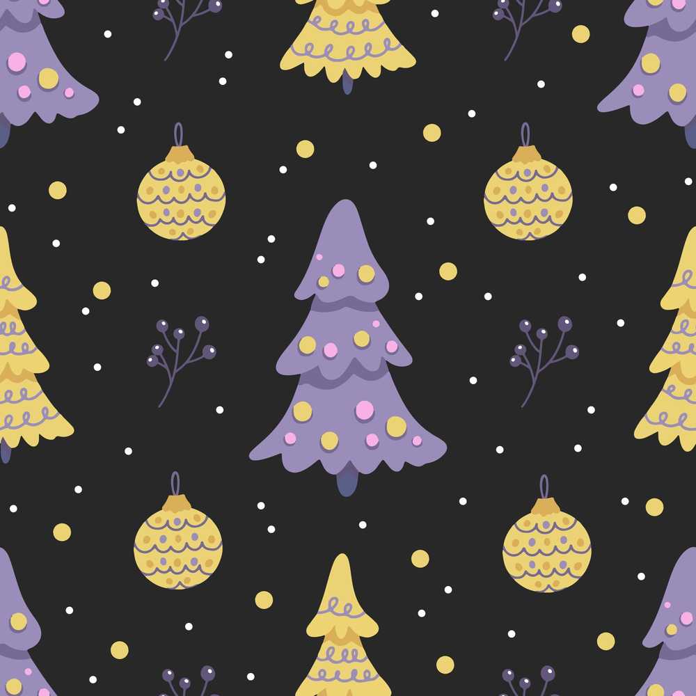 Minimal Christmas Tree Ornaments Purple Black Festive Holiday
