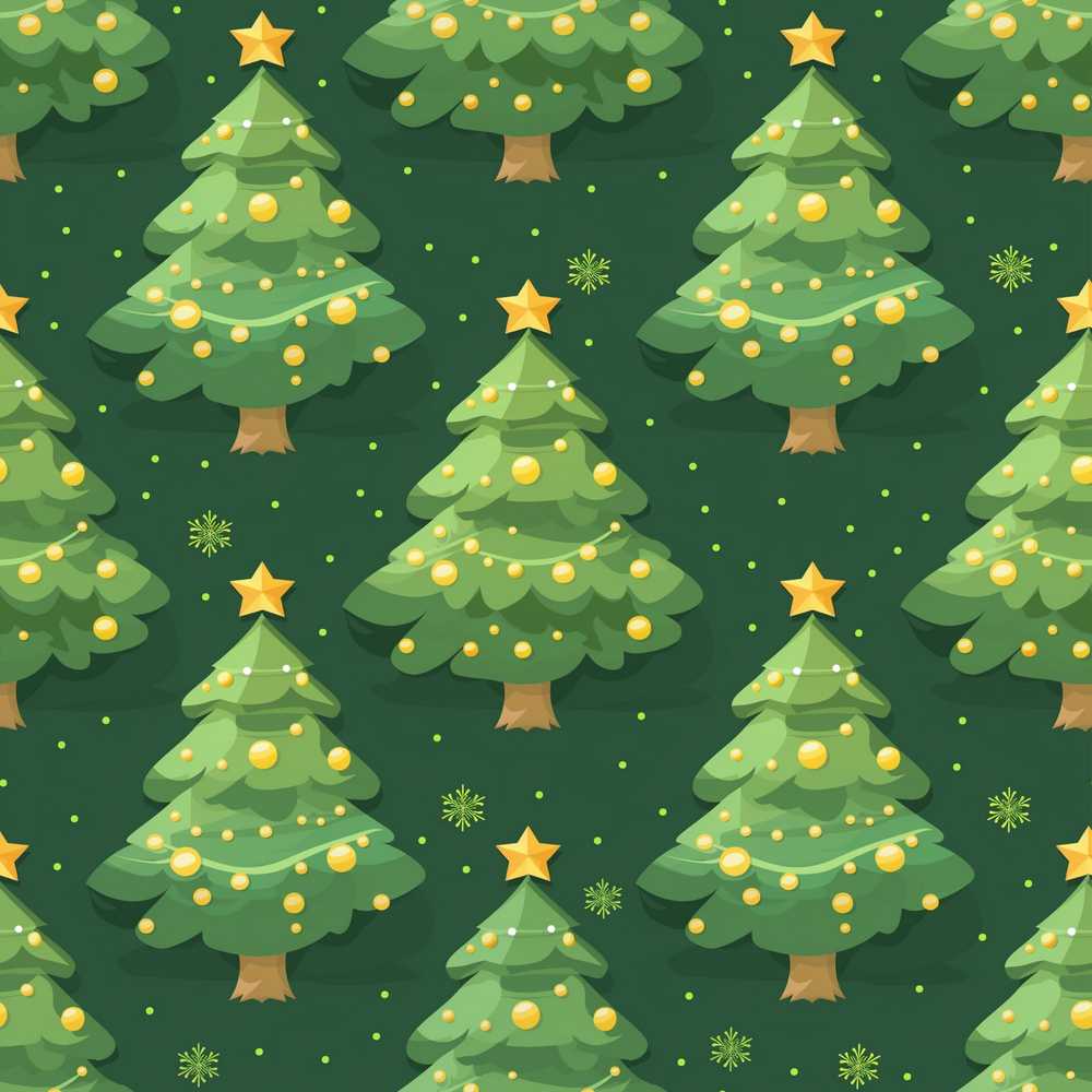 Cute Green Christmas Trees Golden Ornaments Festive Holiday
