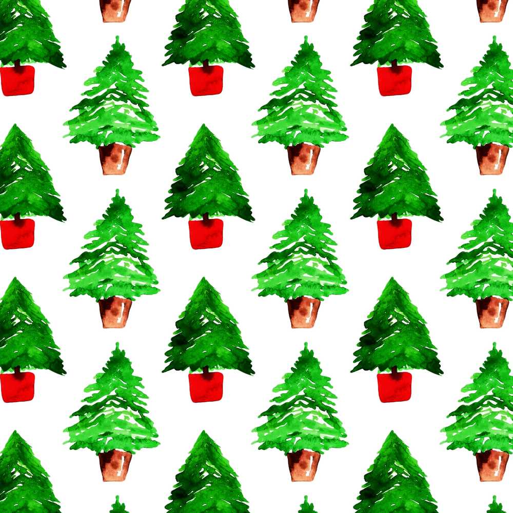 Watercolor Christmas Trees in Pots Hand Painted Festive