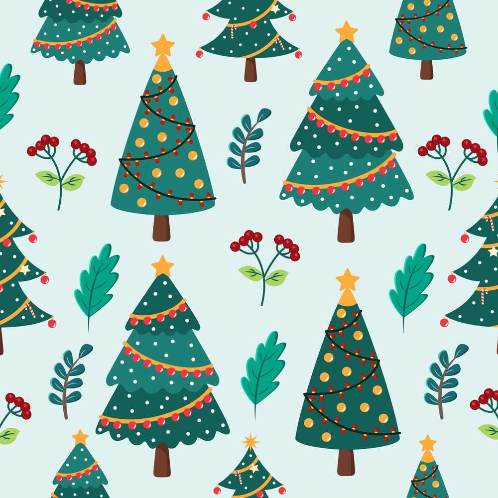 Decorated Christmas Trees Berries Winter Foliage Festive Holiday