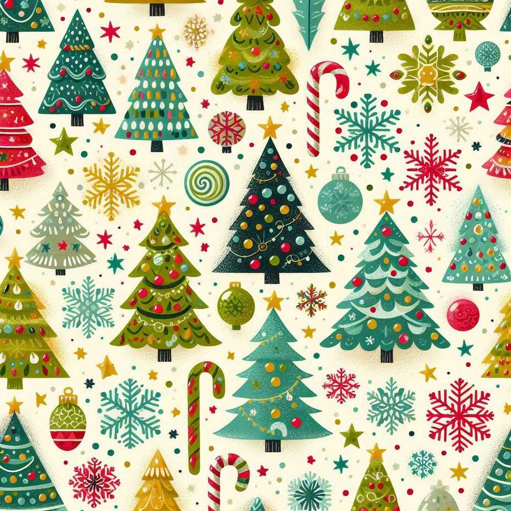 Vintage Style Christmas Trees Snowflakes Candy Cane Festive