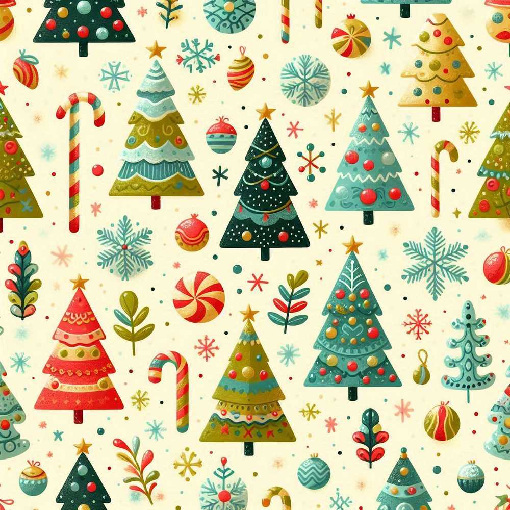 Christmas Trees Ornaments Candy Canes Festive Holiday Seasonal