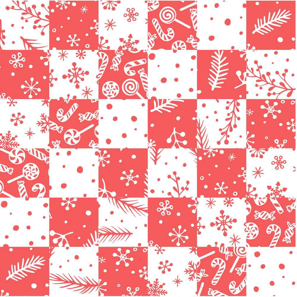 Red White Patchwork Christmas Candy Snowflake Festive Holiday