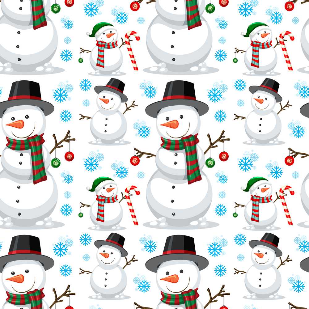 Cute Snowman Winter Scarf Hat Snowflakes Festive Holiday