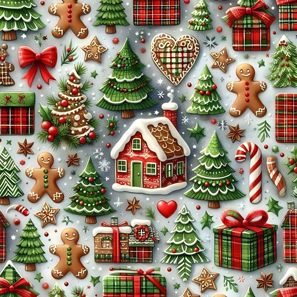 Festive Christmas Gingerbread House Cookies Trees Holiday Seasonal