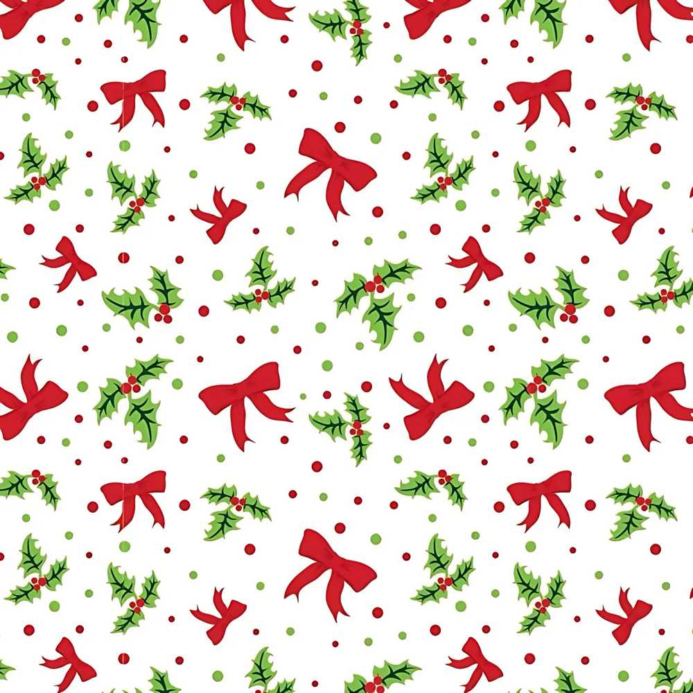 Christmas Holly Leaves Red Bows Polka Dots Wildflower Pattern