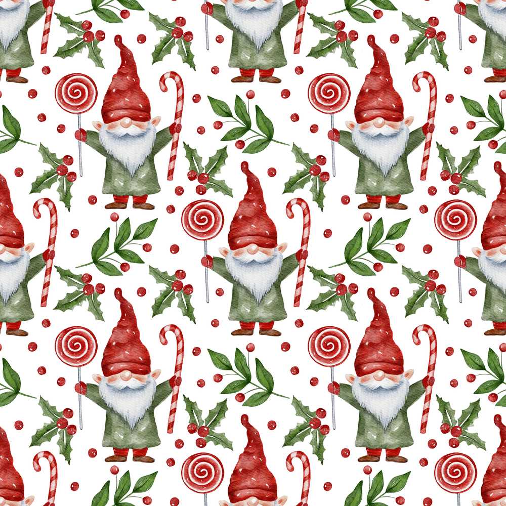 Watercolor Christmas Gnome Candy Cane Lollipop Festive Holiday
