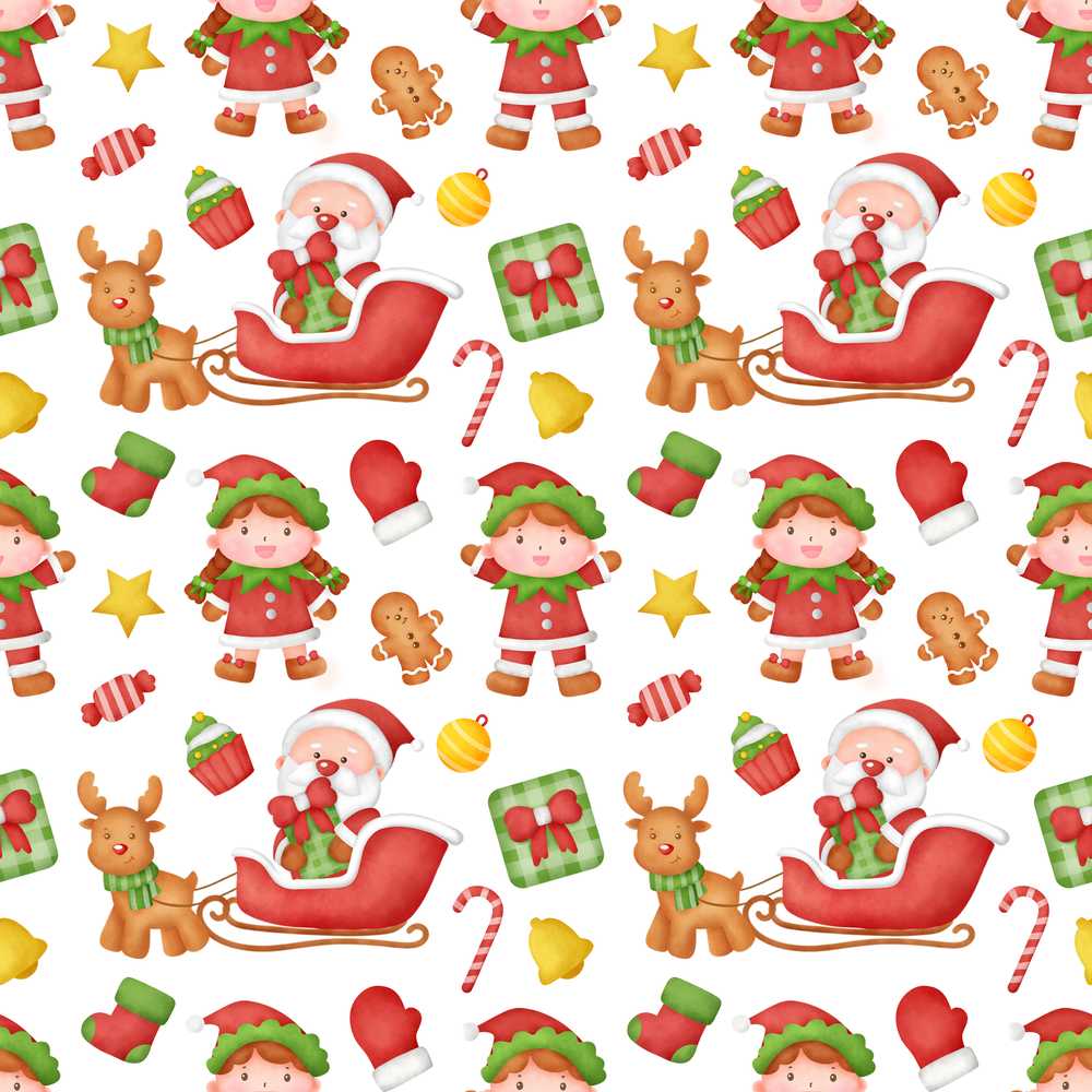 Cute Santa Reindeer Elf Characters Festive Holiday Seasonal