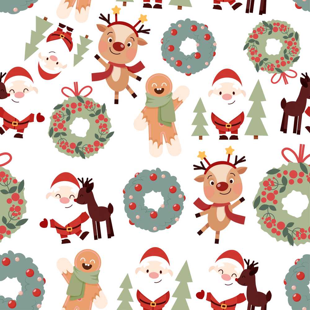 Cute Santa Reindeer Gingerbread Wreath Festive Holiday Seasonal