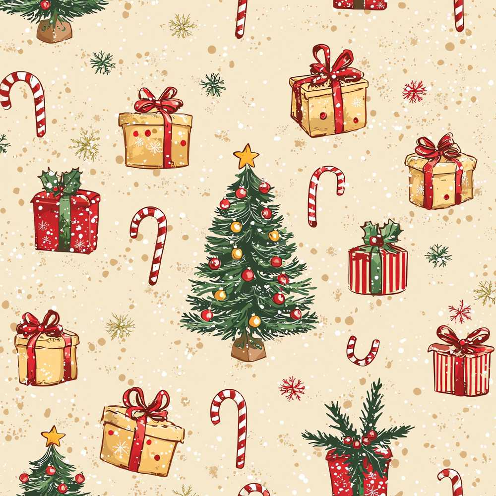 Christmas Tree Candy Cane Gift Box Snowflakes Festive