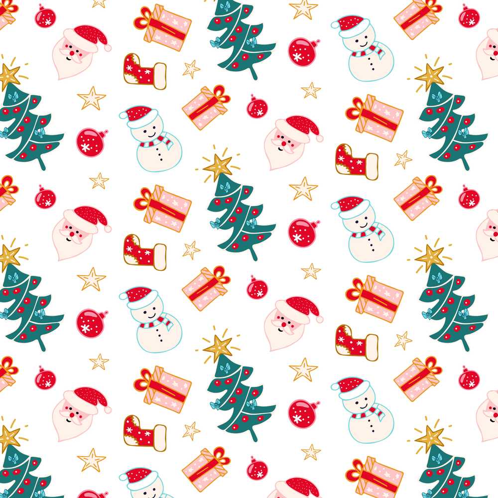 Cute Snowman Santa Tree Gifts Stars Holiday Festive