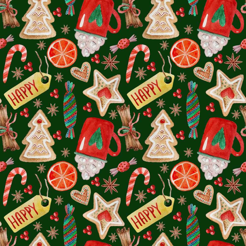 Watercolor Christmas Mug Cookies Candy Orange Festive Holiday