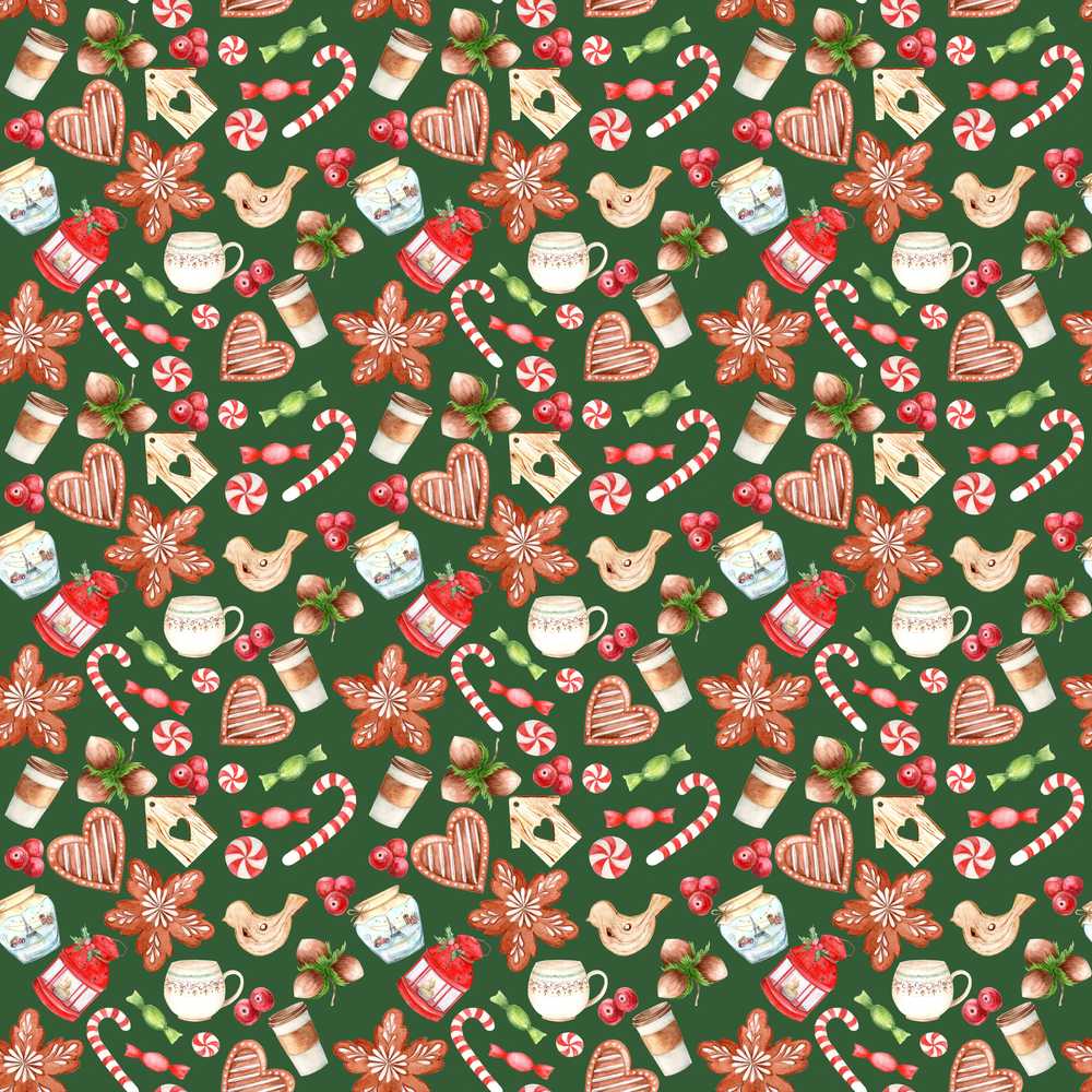 Watercolor Christmas Cookies Candy Cane Coffee Festive Holiday