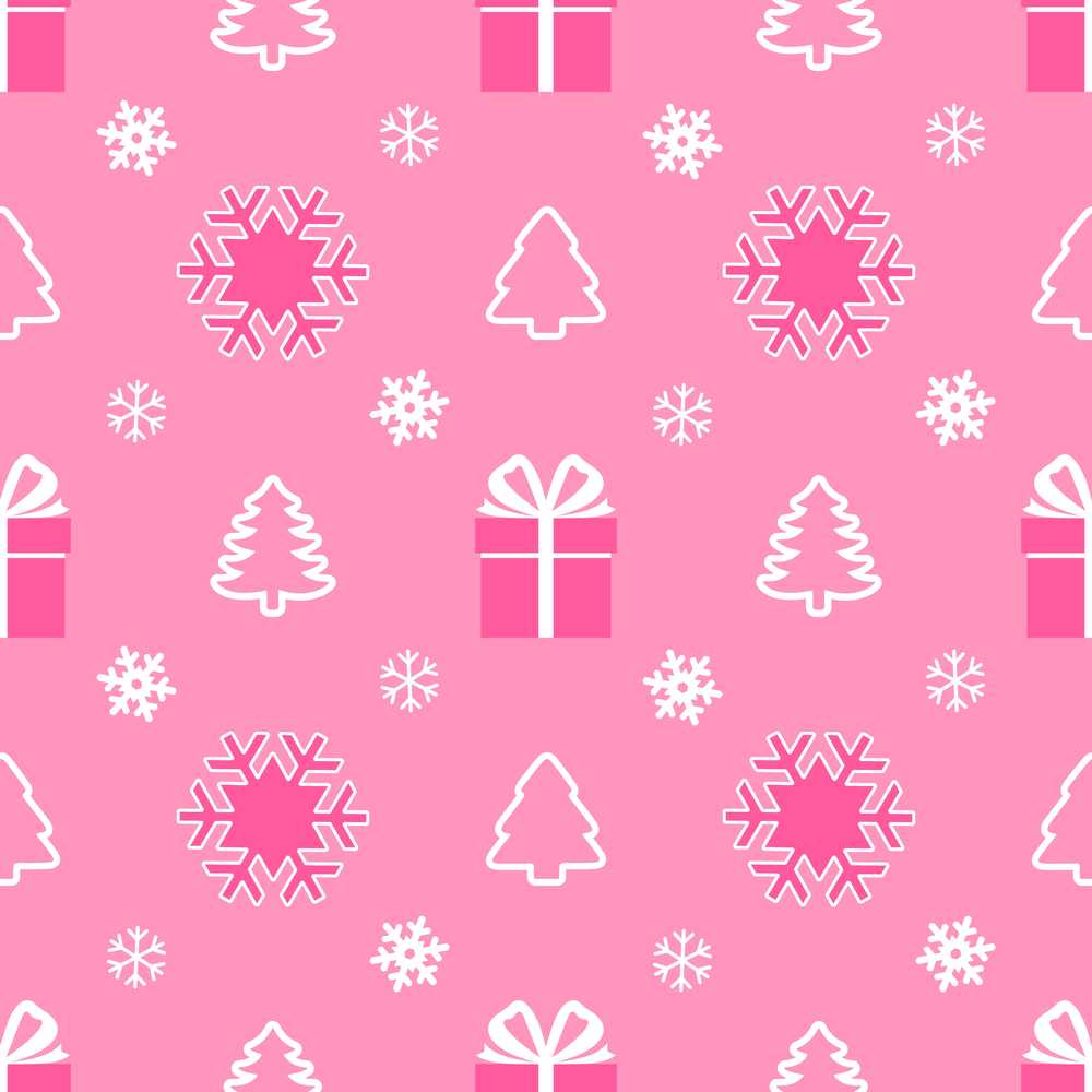 Pink Christmas Snowflakes Trees Gift Box Festive Holiday