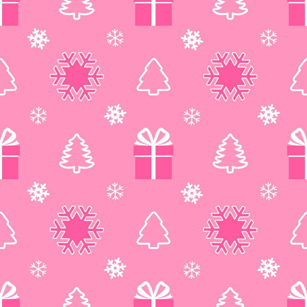 Cute Pink Christmas Snowflakes Trees Gift Box Festive