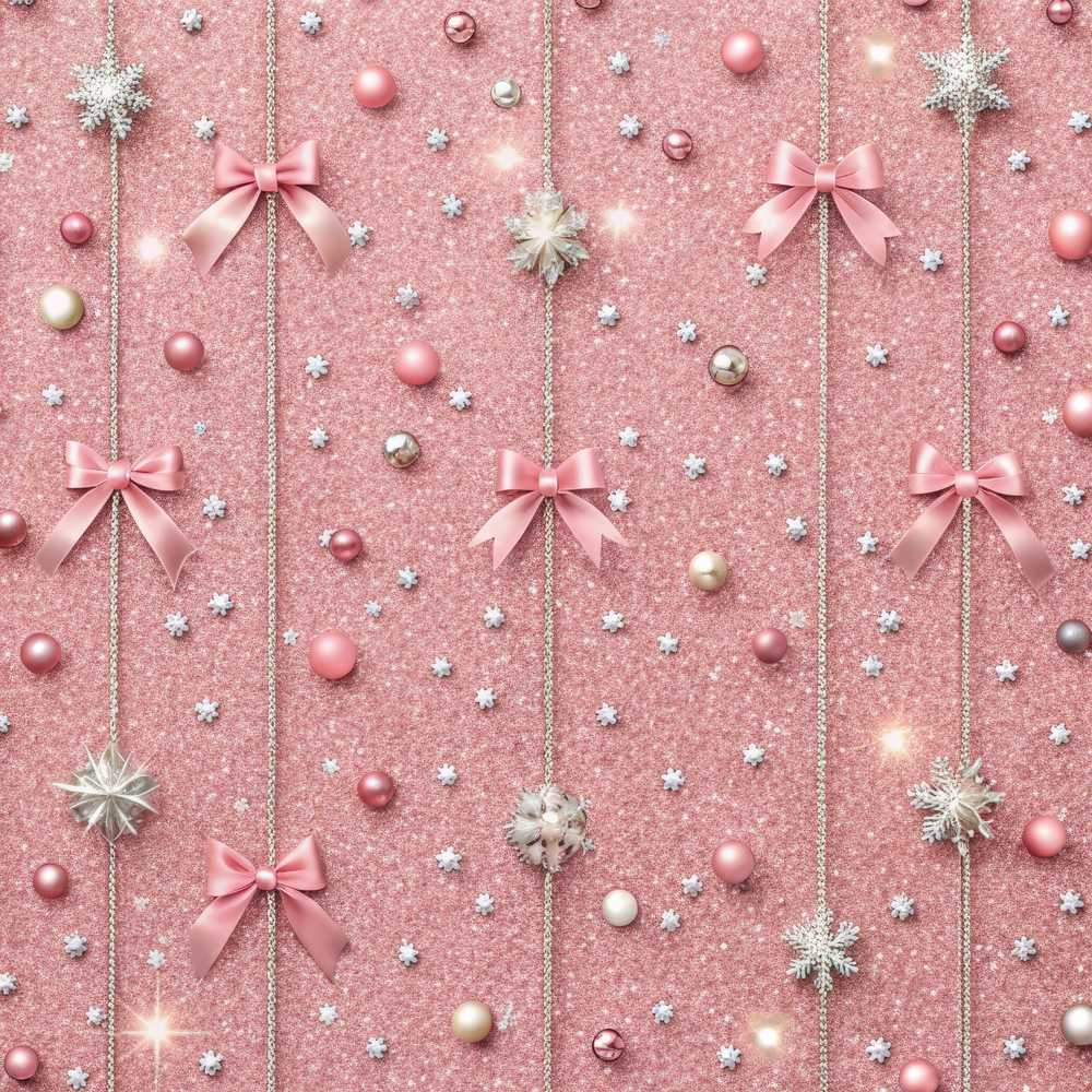 Elegant Pink Christmas Bows Glitter Sparkle Festive Holiday