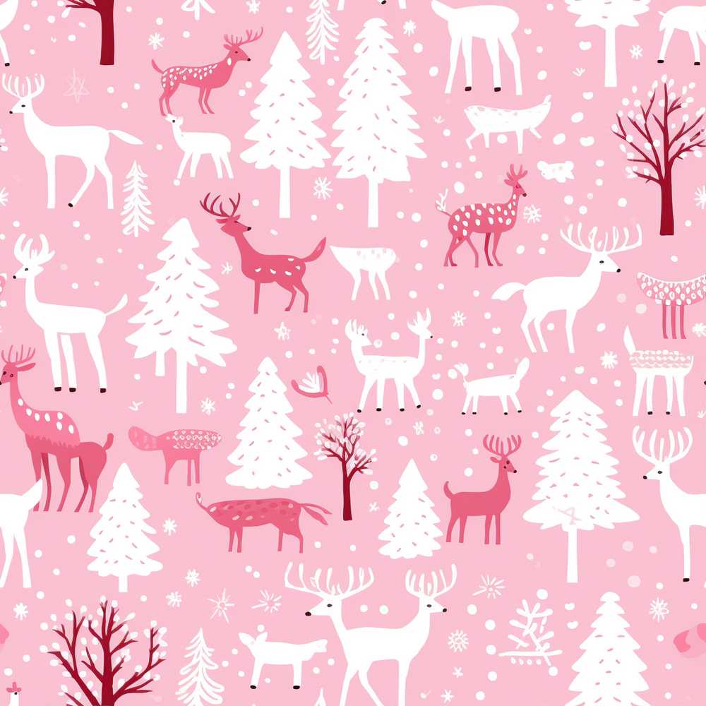Cute Pink Christmas Deer Forest Festive Holiday Seasonal