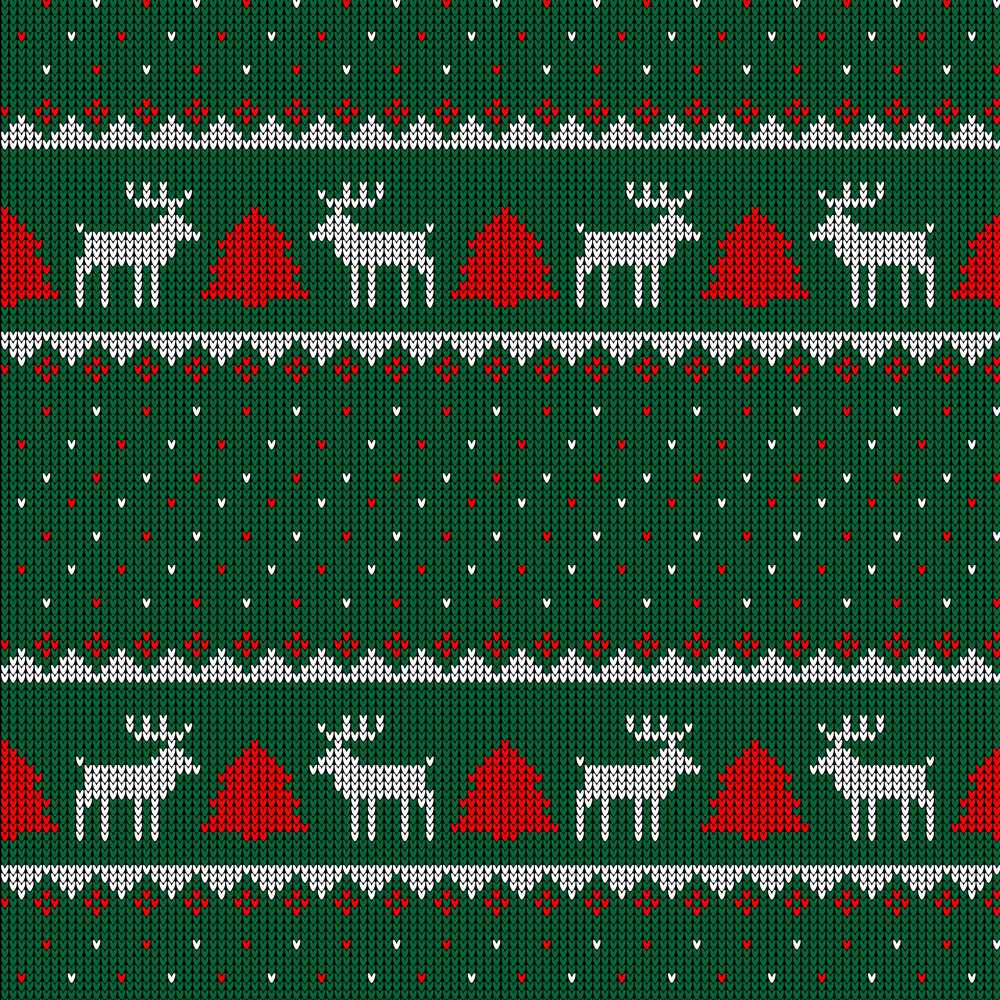 Green Knitted Christmas Reindeer Fair Isle Festive Holiday