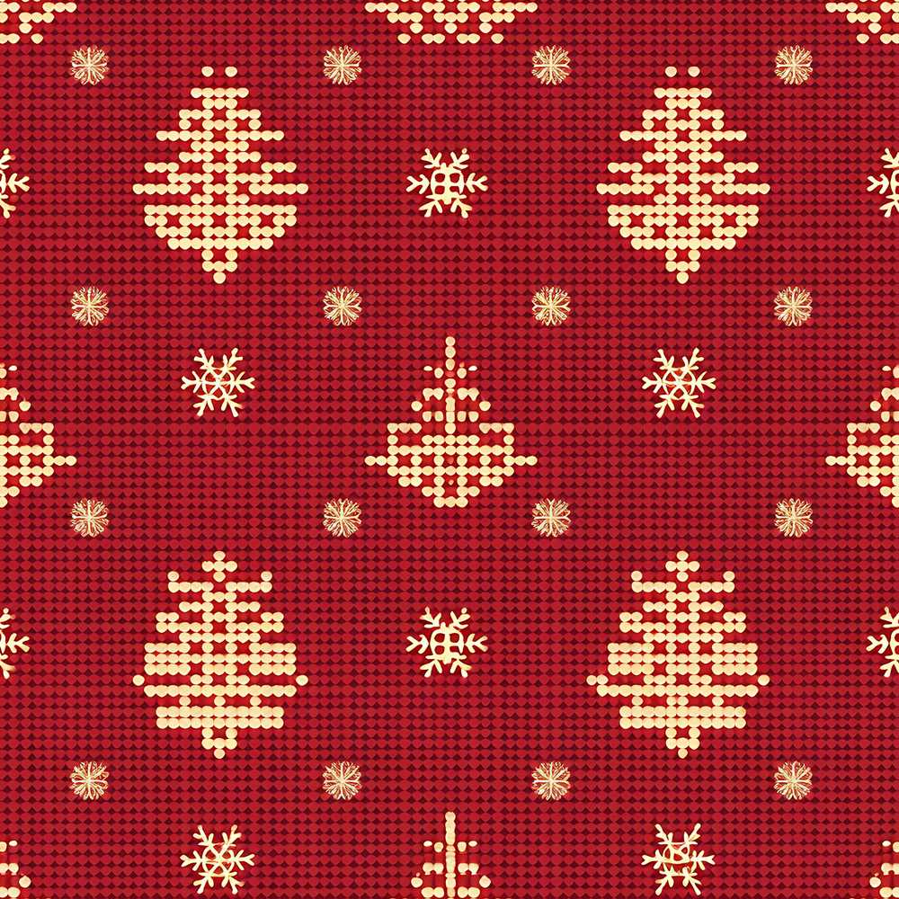 Festive Red Gold Christmas Tree Snowflake Knit Holiday
