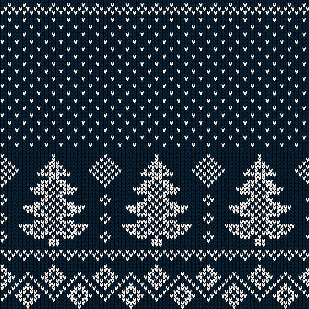 Navy Blue Christmas Tree Heart Knitted Festive Holiday