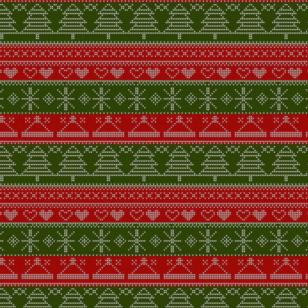 Green Red Nordic Christmas Tree Snowflake Fair Isle