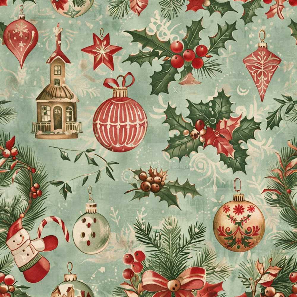Christmas Ornament Holly Snowman Festive Holiday Seasonal Pattern