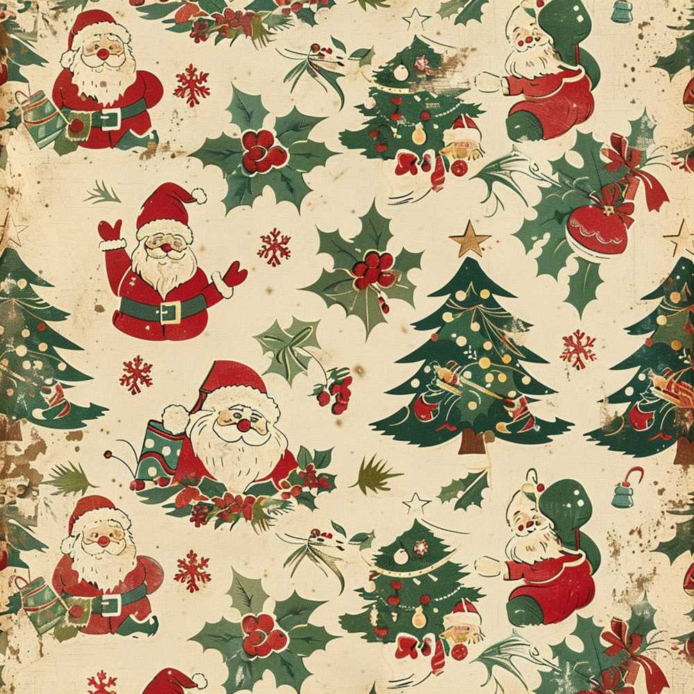 Cute Cartoon Santa Christmas Tree Holly Festive Holiday