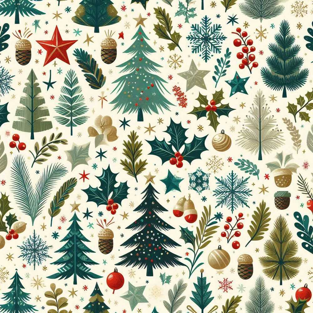 Scandinavian Christmas Tree Holly Berry Winter Festive Holiday
