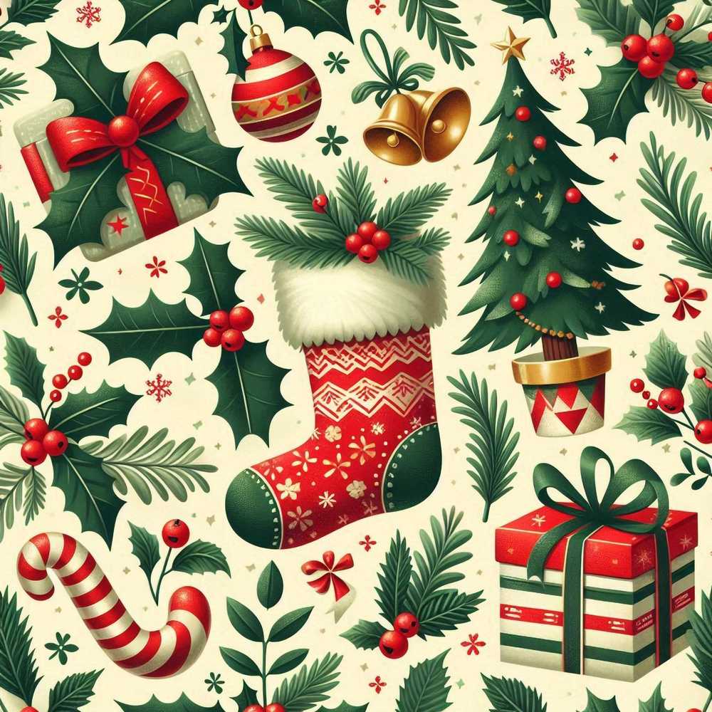Christmas Stocking Holly Bell Gift Festive Holiday Seasonal
