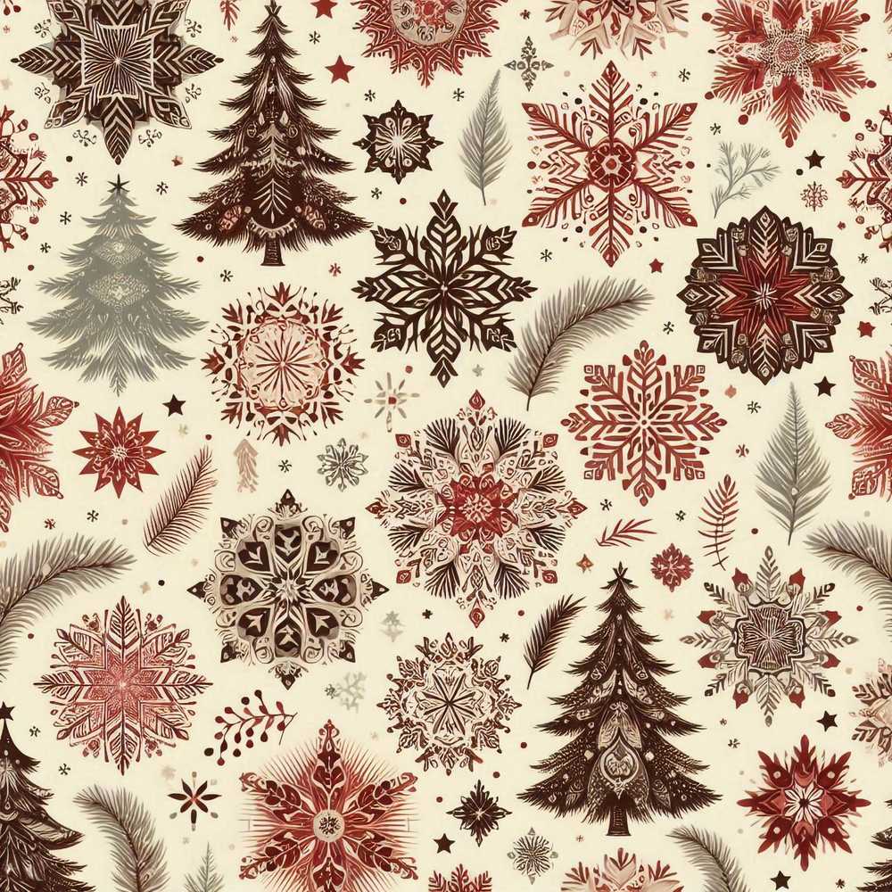 Classic Christmas Snowflake Pine Branch Winter Festive Holiday